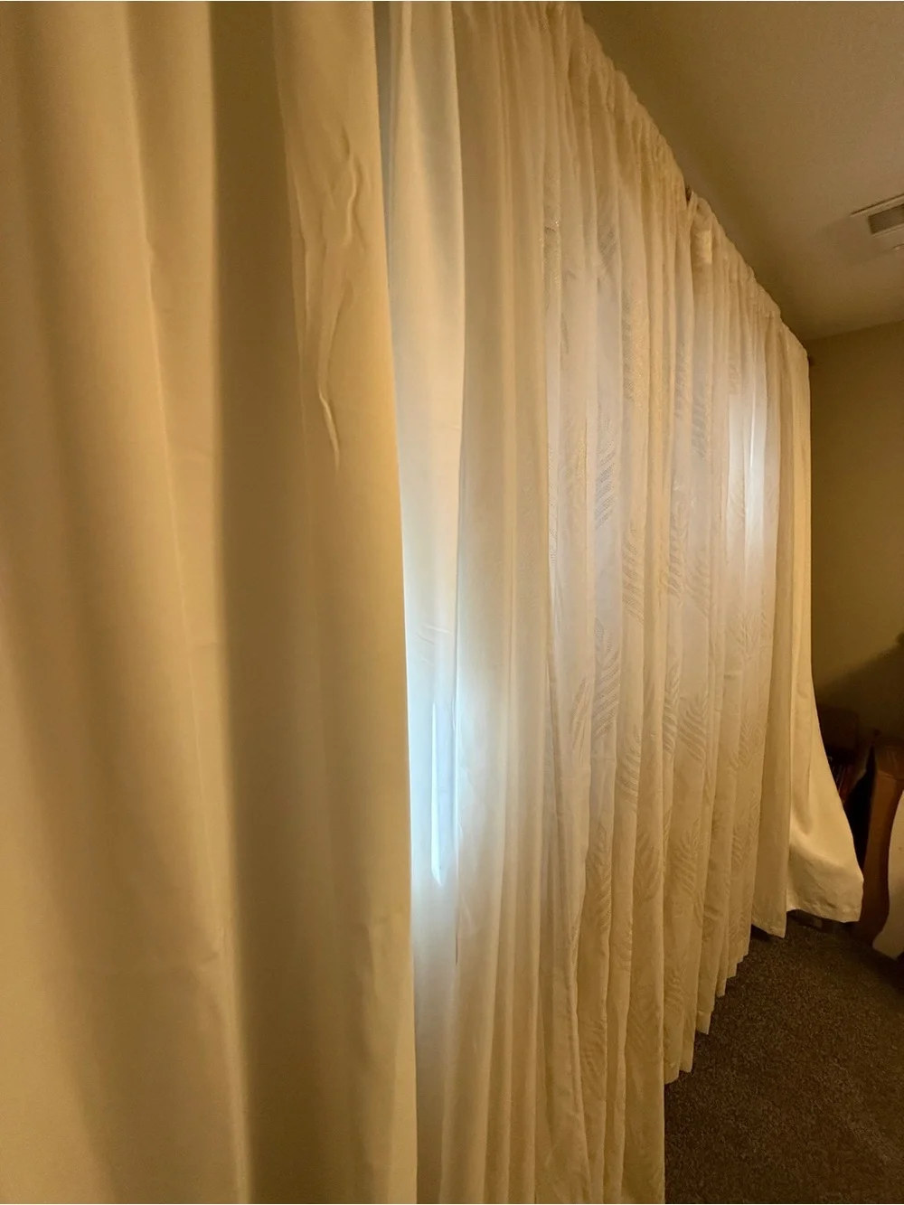 Elegant White Curtains Set- full wall worth, solid sheer and accented 12 panels